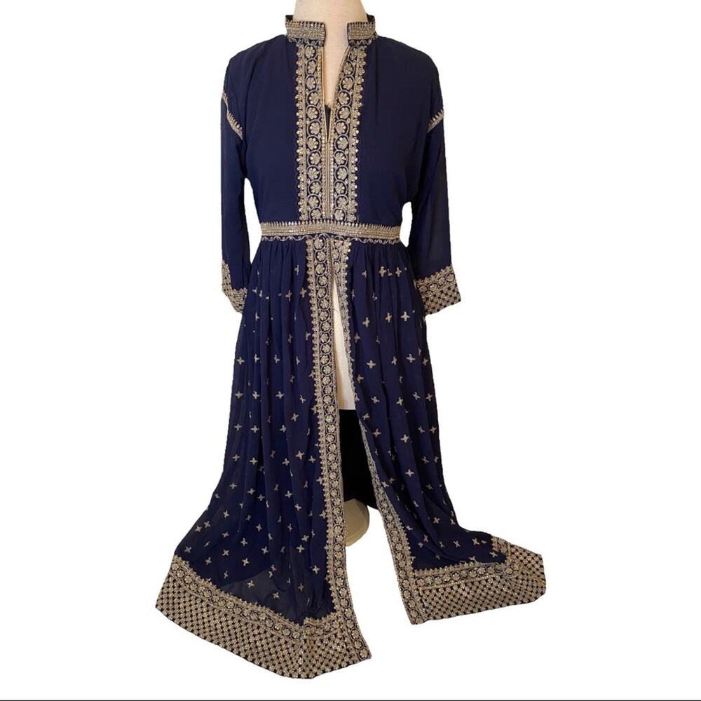 Navy Blue Faux Georgette 3Pc Slit Anarkali Lehenga Gown Indian Wedding Dress ~L